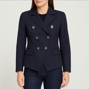 Faconnable Double Breasted Wool Blend Blazer Jacket Navy Blue Sz 4